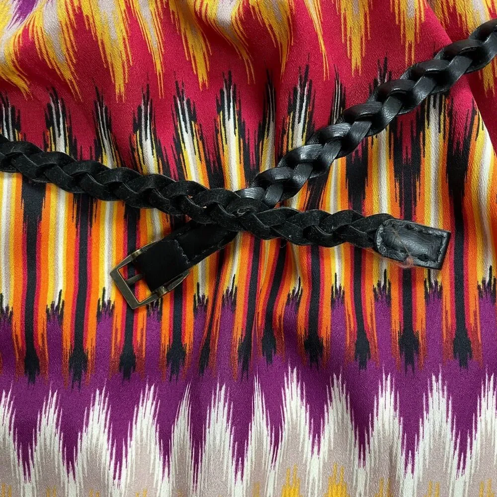 Love Reign Dress Womens XL Multicolor Midi Spaghetti Strap Boho Aztec Belted